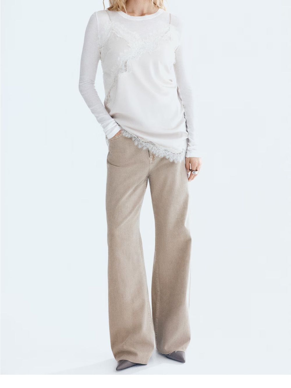 H&M Wide-Leg Jeans in Taupe Wash